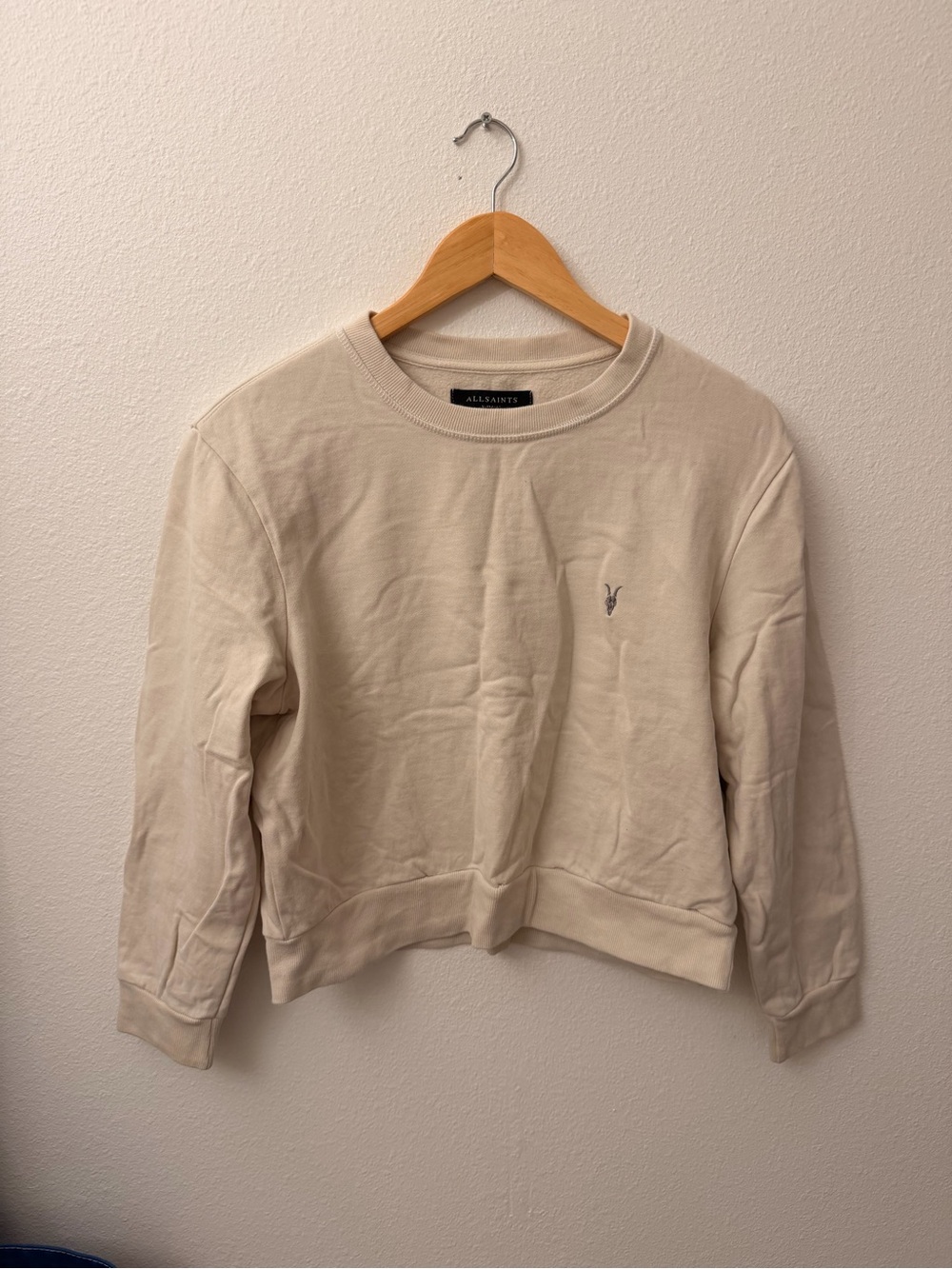 All Saints Women's Cream Cropped Crewneck Sweatshirt